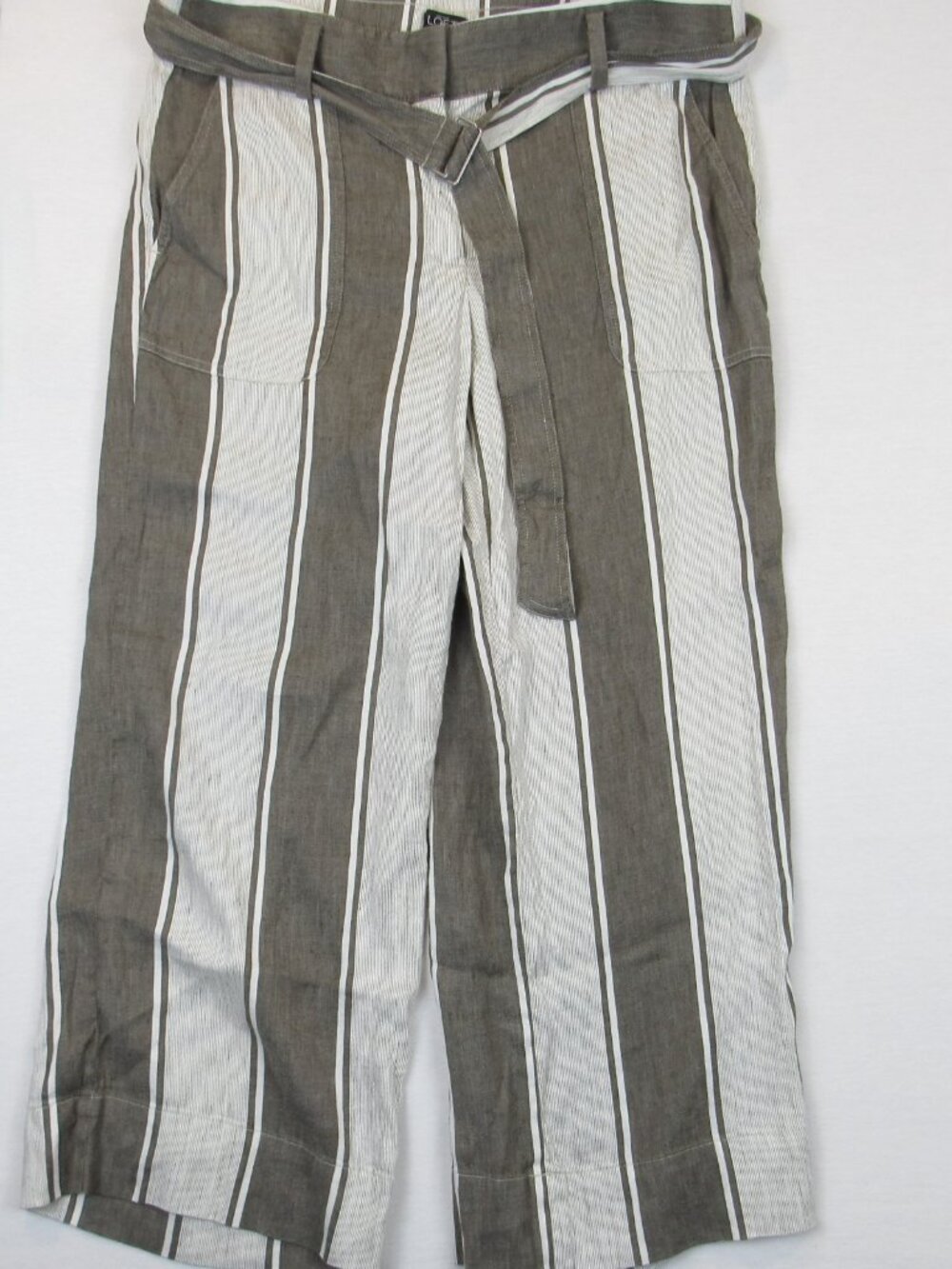 Ann Taylor Loft Women's Pants Size M Linen Blend Wide Leg Pants Belted Striped